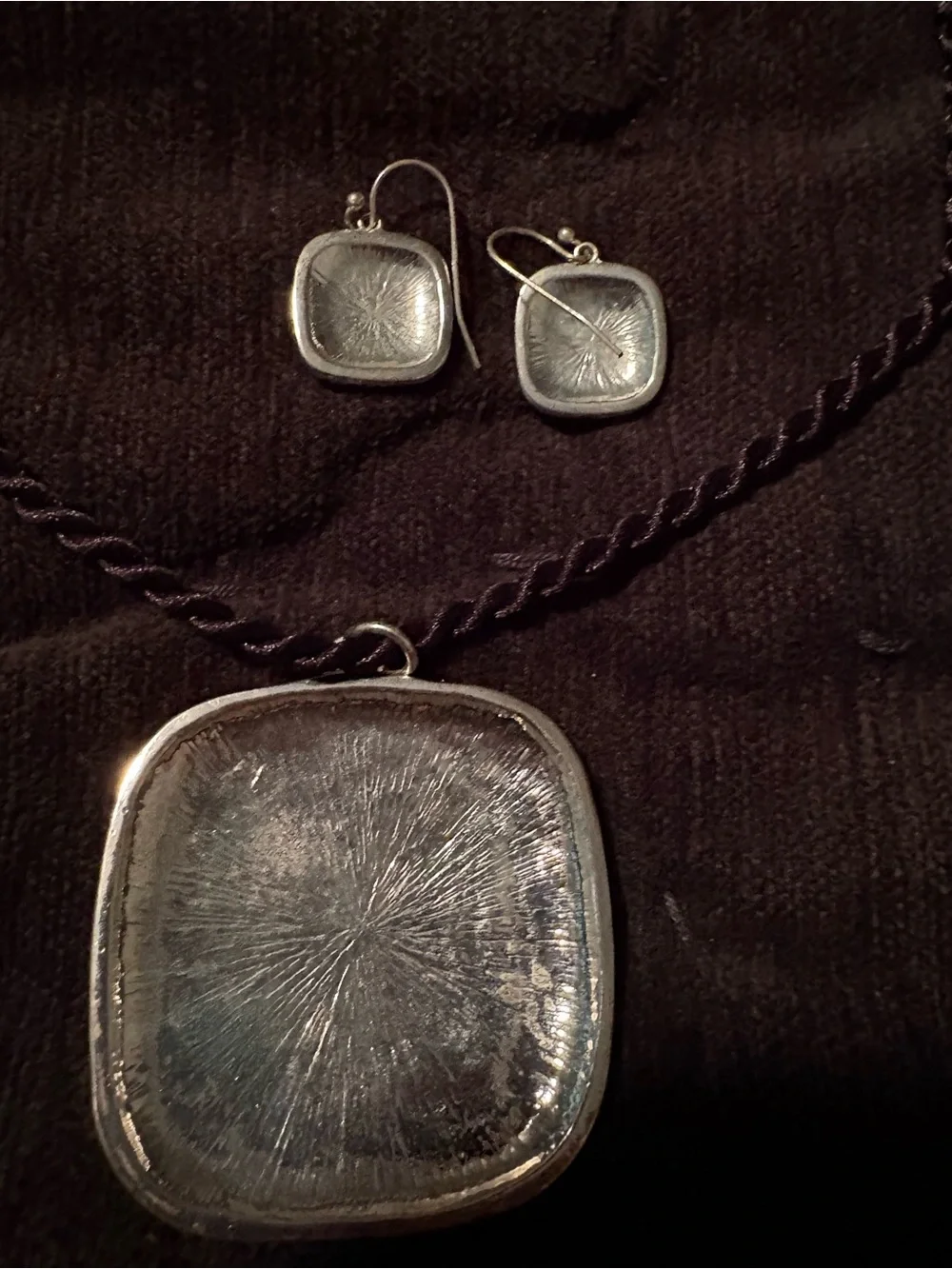 Black and Silver Abstract Pendant Necklace with Matching Earrings